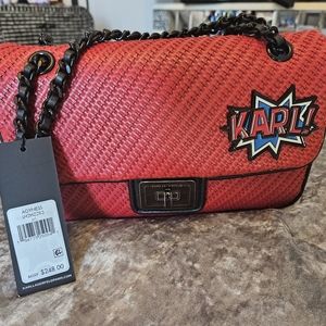 NEW Karl Lagerfeld Agyness Shoulder Bag In Crimson Red